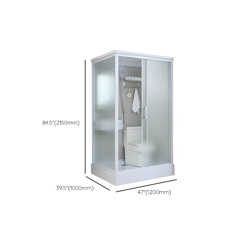 Single Sliding White Shower Kit Rectangle Frosted Shower Stall