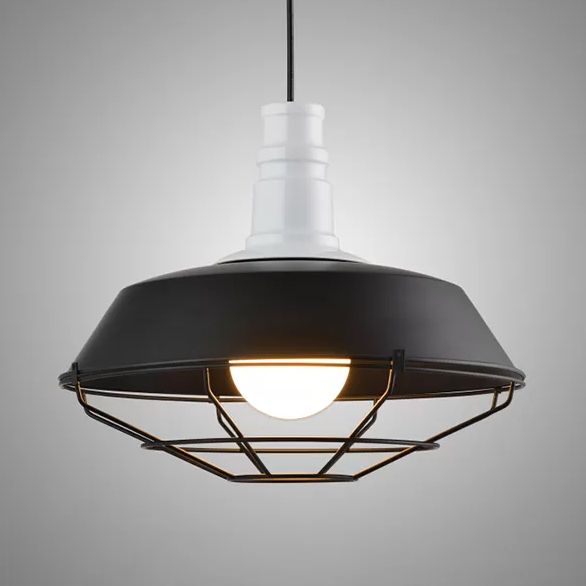 10"/14"/18" Dia Wire Frame Metal Pendant Light with Barn Shade Retro Style 1 Light Kitchen Ceiling Light in Black/White