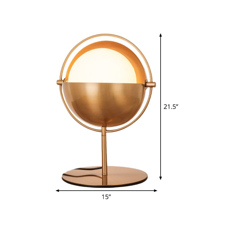 Global Metal Table Light Modern 1 Bulb Gold Nightstand Lamp with White Glass Shade