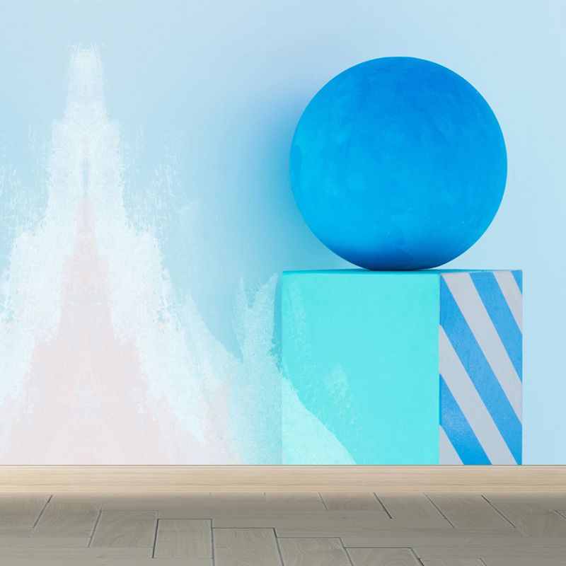 Creative Sphere and Cuboid Mural Wallpaper Blue Three-Dimensional Space Wall Covering