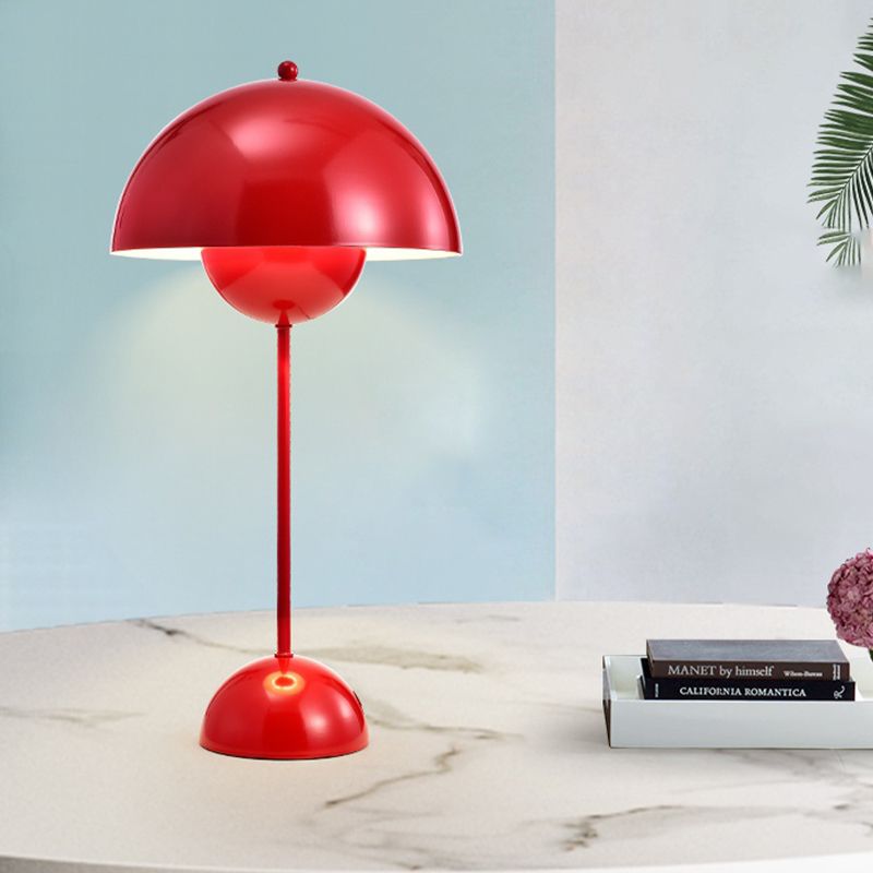 1-Light Study Room Reading Light Macaroon White/Black/Red Finish Table Lamp with Dome Metal Shade