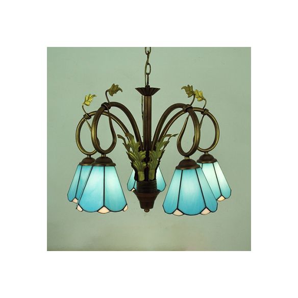 Colorage en verre de verre pendentif 5 lumières lustre suspendu traditionnel en bleu pour foyer