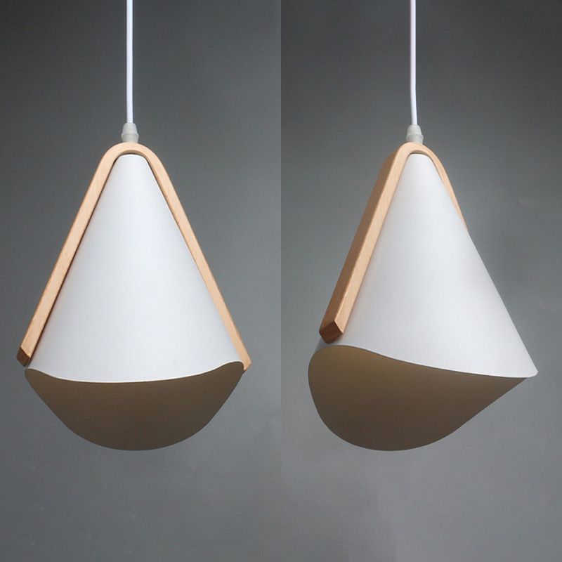 1-Light Nordic Style Hanging Light Wood Grain Metal Design Simplicity Suspension Lamp in White