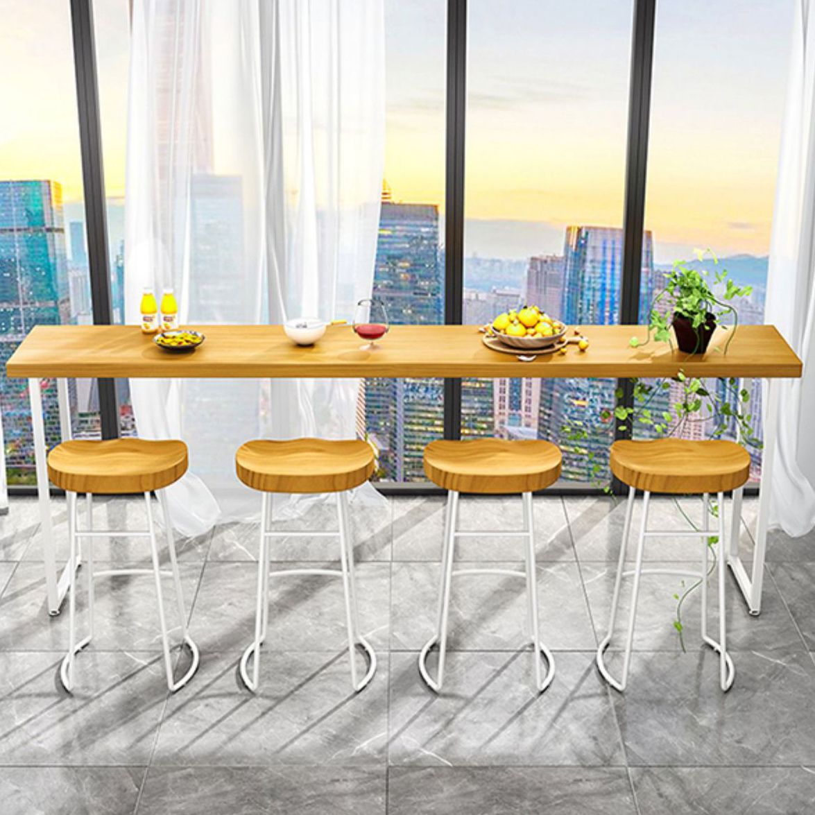 Rectangle Bar Dining Table Modern Bar Table with Sled Base in White