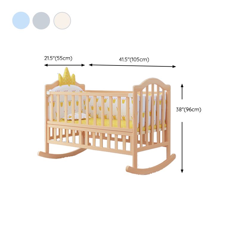 Washed Natural Wood Baby Crib Modern Nursery Crib with Casters/Wheels