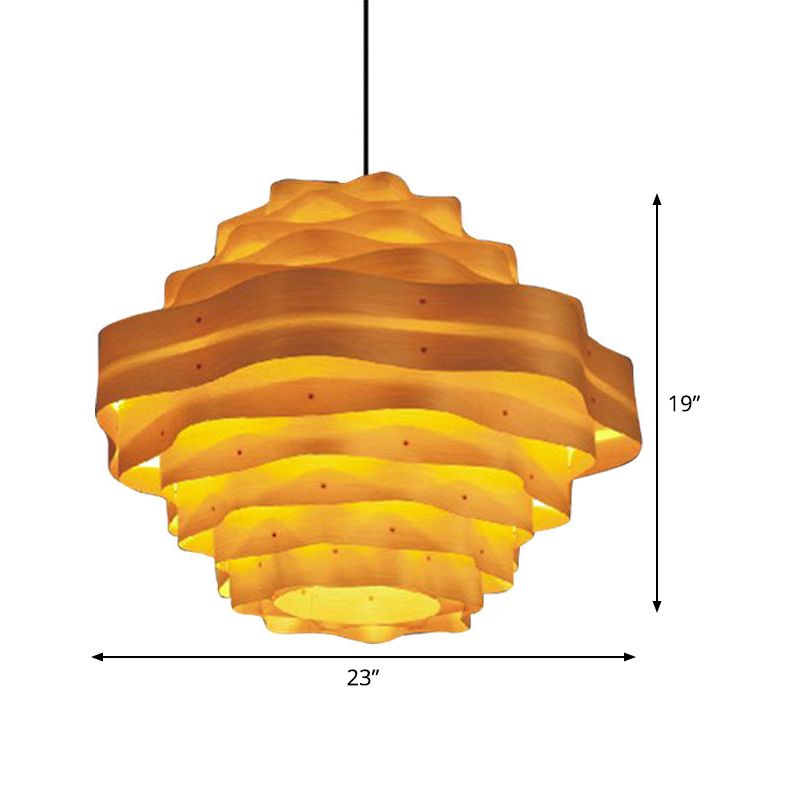 1 tête de salle à manger Pendant la lampe Asie Asie Bégeur suspendu avec une teinte en bois à plusieurs niveaux