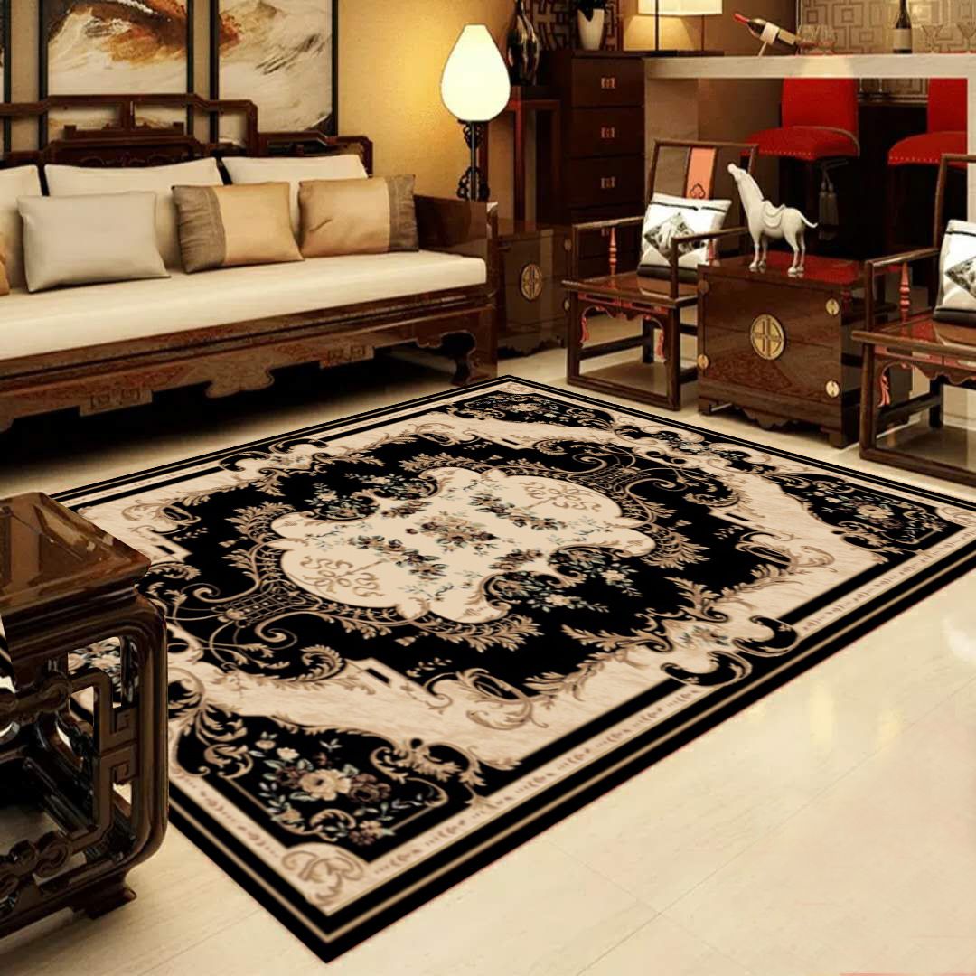 Retro Multi-Color Western Rug Synthetics Floral Pattern Area Carpet Non-Slip Washable Rug for Living Room