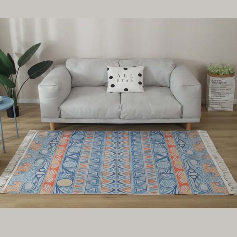 Bohemian Herringbone Pattern Rug Multicolor Cotton Carpet Stain Resistant Indoor Rug for Home Decor