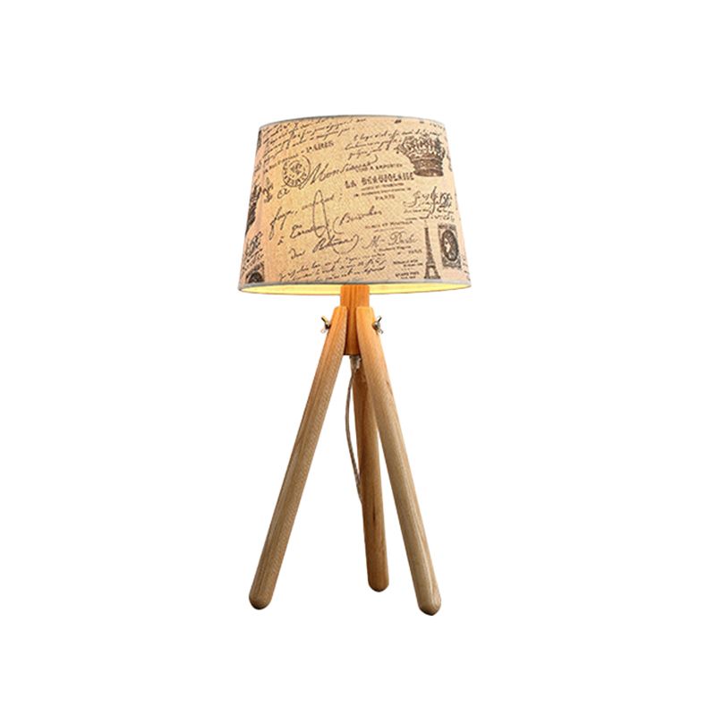 Contemporary 1 Head Task Lighting Wood Conical Small Desk Lamp with Fabric Shade