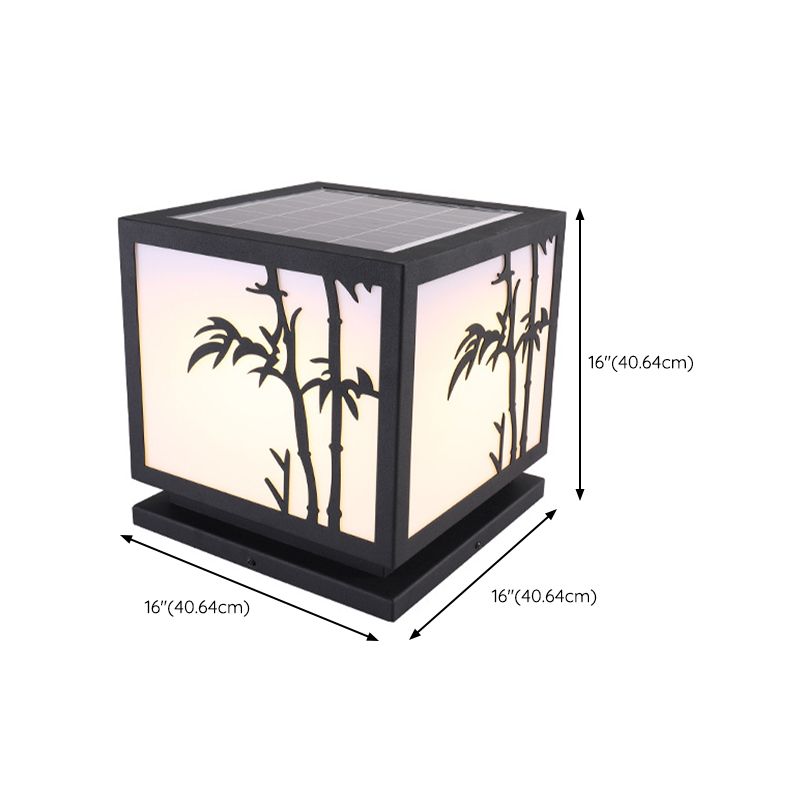 Square Shape Metal Pillar Lamp Modern Style 1 Light Solar Outdoor Light in Black