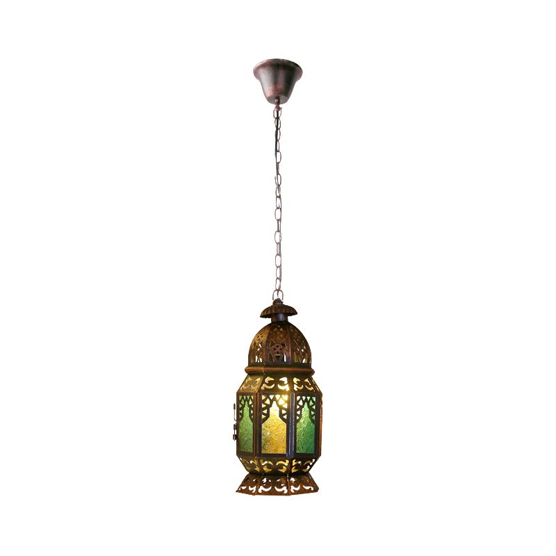 1 Head Stained Glass Down Lighting Bohemia Brass/Copper Lantern Bedside Pendant Ceiling Light