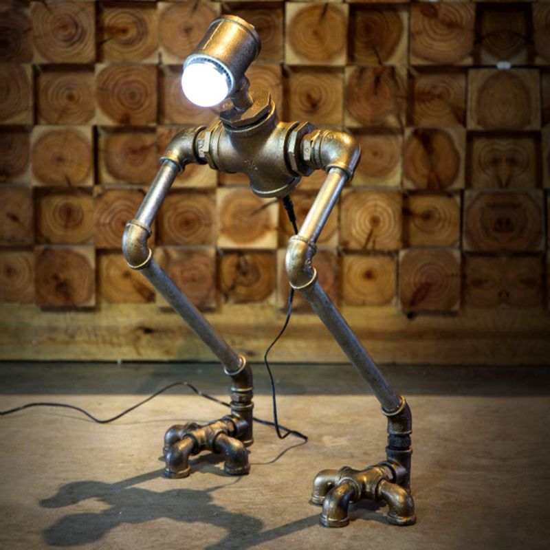 Lampe de chevet de nuit en fer à 1 lumière Steampunk Silpunk Pipe à longues jambes à jambes longues table de chevet Light en lumière chaude / blanche