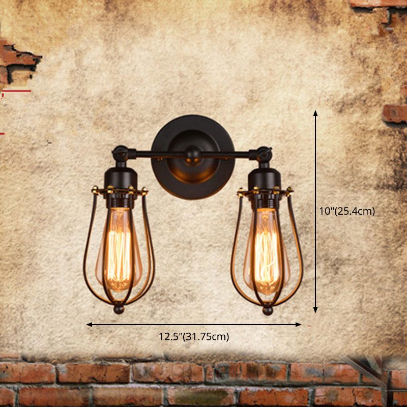 2 Lights Metal Wall Mounted Light Fixture Industrial Bulb Cage Wall Sconces Lighting Fixtures for Hall And Foyer