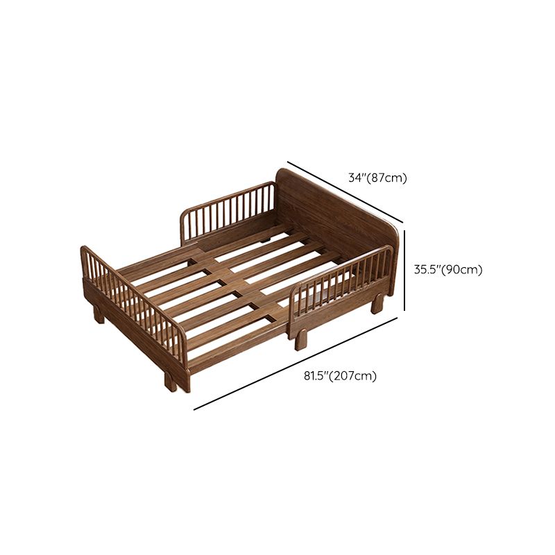 Solid Wood Standard Sofa Bed Brown Slat Daybed with Mattress and Guardrail