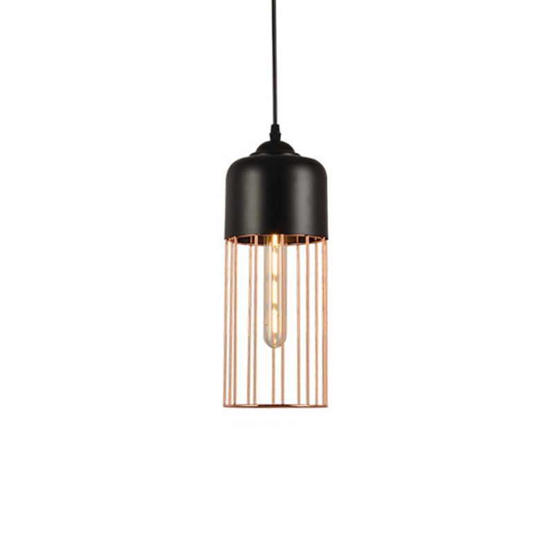 Iron Geometrical Cage Pendant Light Antique 1-Light Dining Room Hanging Light Fixture in Black