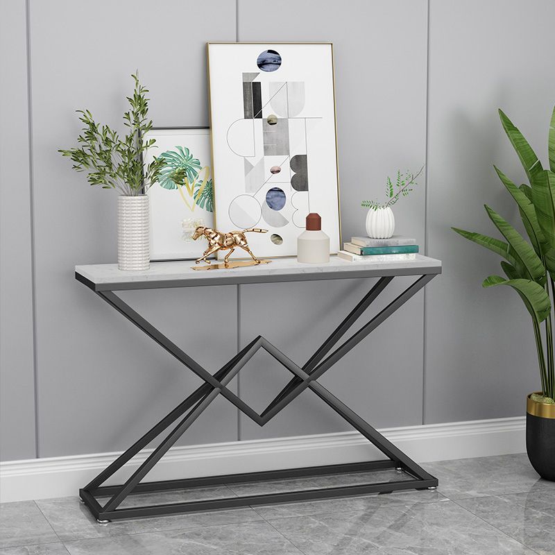 White/Black Console Table Glam Stone Console Table- 11.8" D x 31.5" H