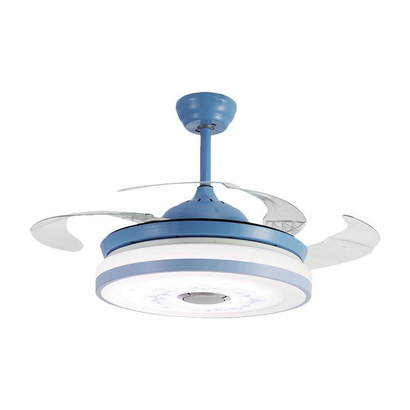 Blauwe/roze LED Round Hangende ventilatorlamp Modernistische acryl-3-blade semi-flush mount verlichting, 42 "breedte