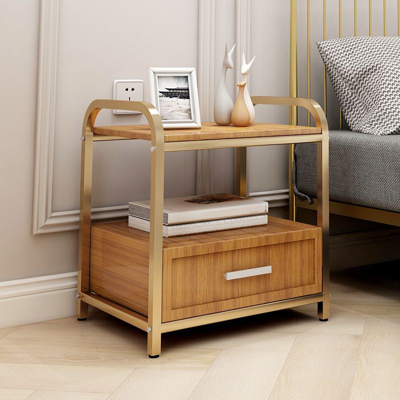 Wooden and Metal Bedside Cabinet Modern Minimalist Open Bedside Table with Legs