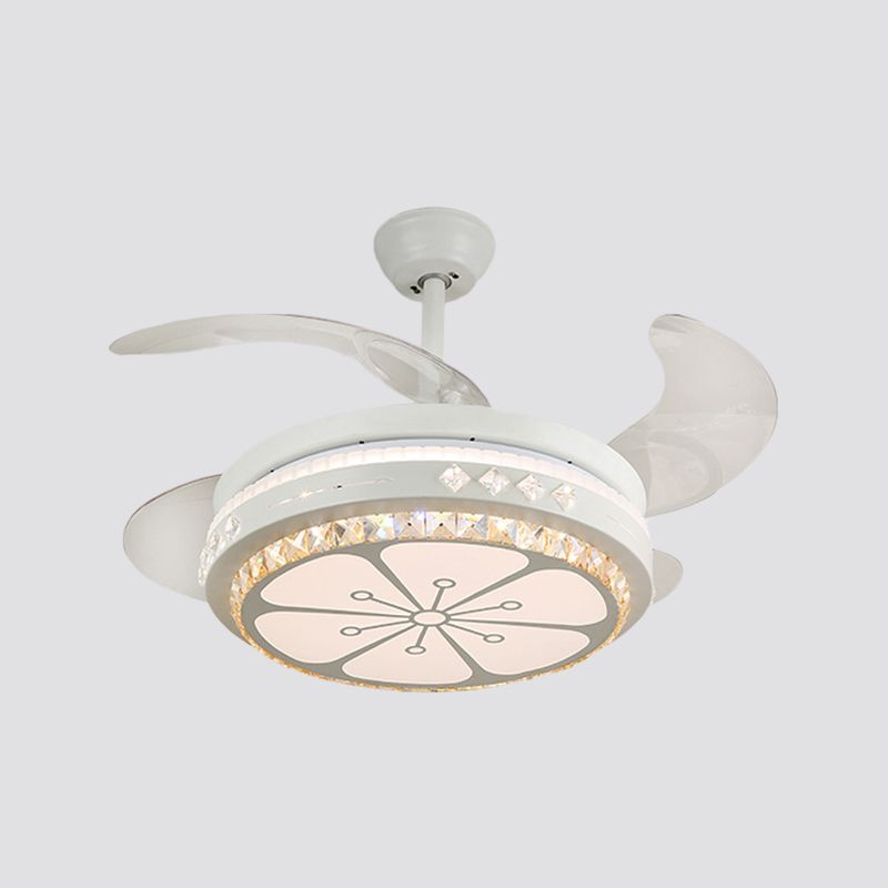 19" Wide Flower Pendant Fan Light Fixture Modern Living Room LED Semi Flush Mount Lighting in White with 4 Blades