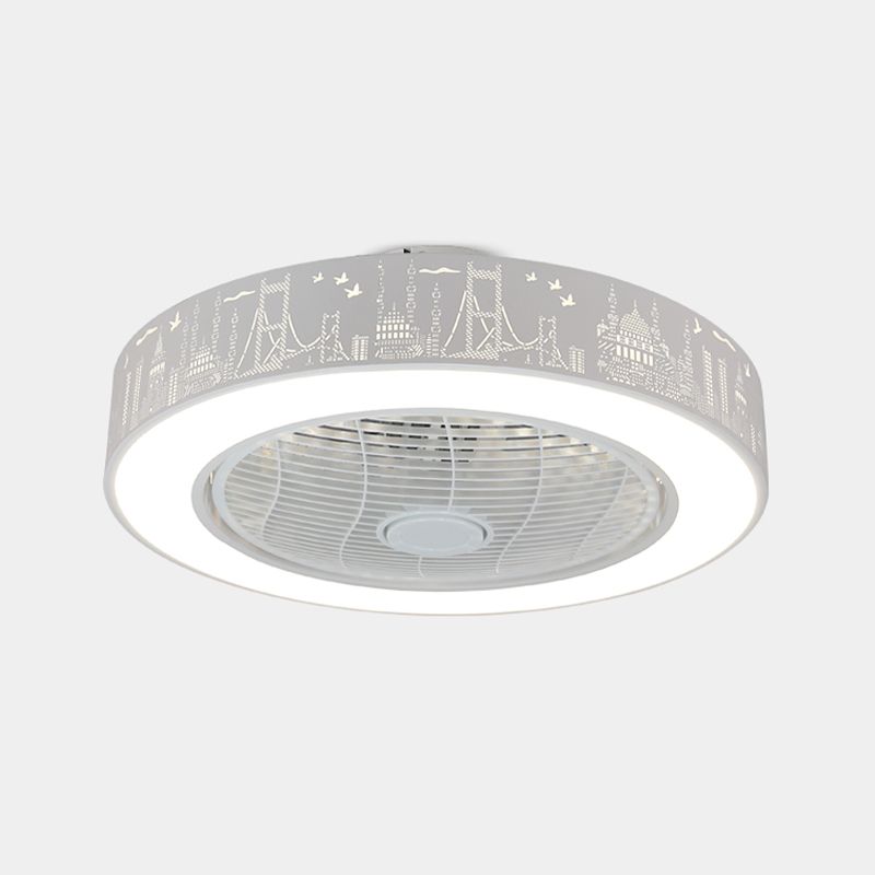 Cool-Warm Wind Round Fan Lighting Minimalist Acrylic White Semi Flush Light for Bedroom