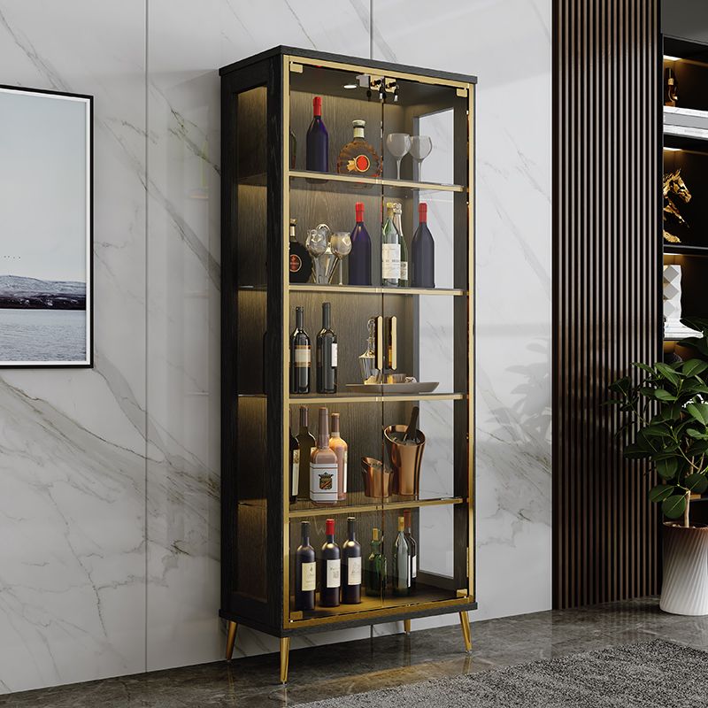 Modern Oak Wood Kitchen Wine Holder with Glass Storage Cabinet