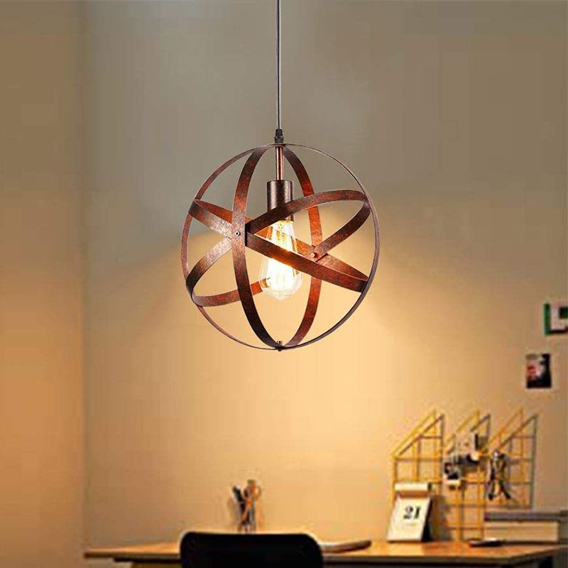 Retro Industrial Single Globe Cage Pendant Light Fer 1 Light Suspension Light For Dining Table