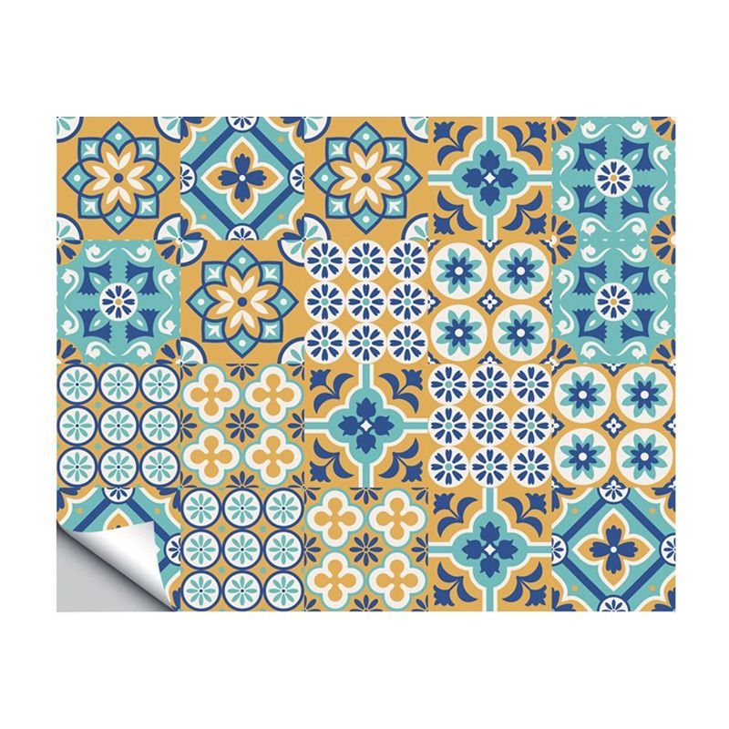 Bohemian Floral Tile Wallpaper Panel Blue Self Sticking Wall Art for Kitchen Backsplash