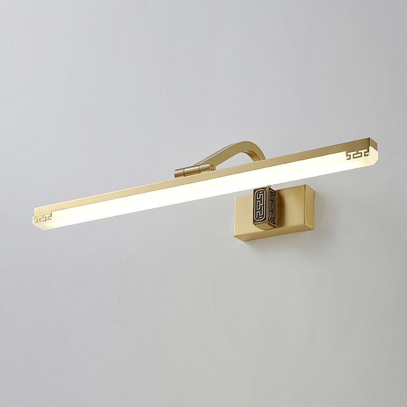 Linear Shape Metal Mirror Wall Lighting Modern Single Light Wall Mounted Lighting in Brass