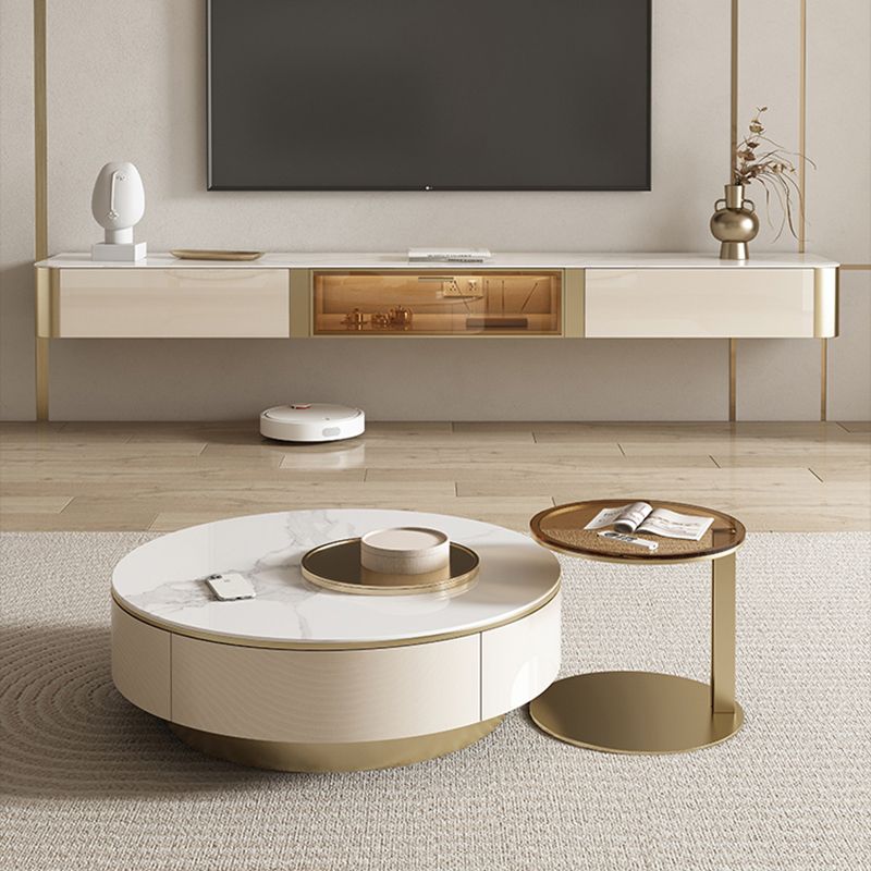 Glam Style Stone TV Stand Enclosed Storage Floating TV Cabinet