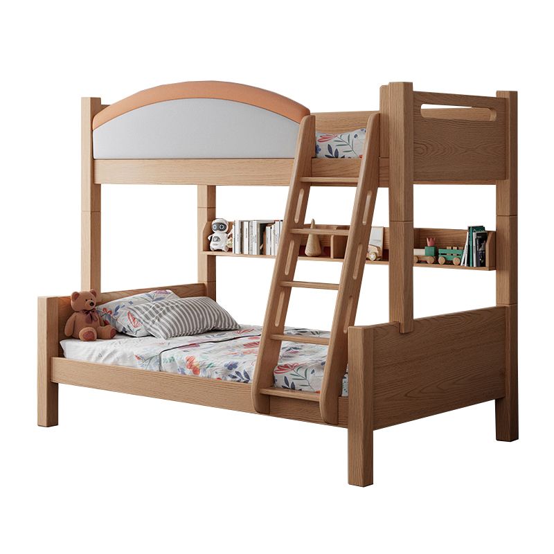 Modern Solid Wood Bunk Bed Panel Headboard Beech Kids Bed with Stairway