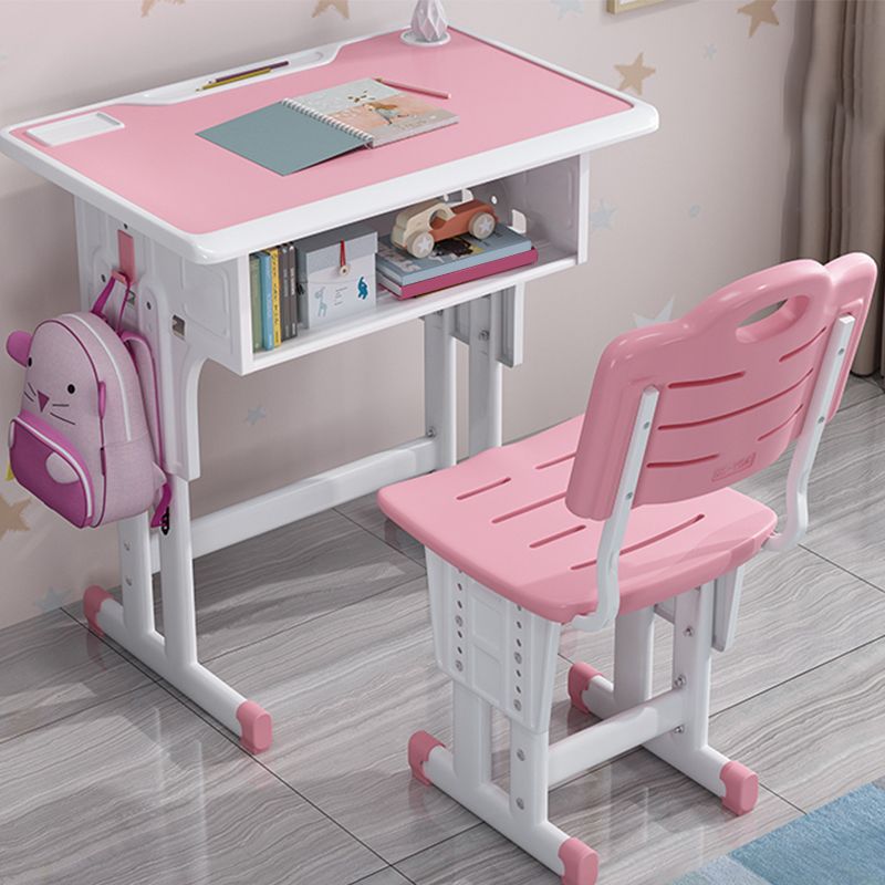 Adjustable Child Desk Solid Wood Desk and Chair Set with Bookshelf