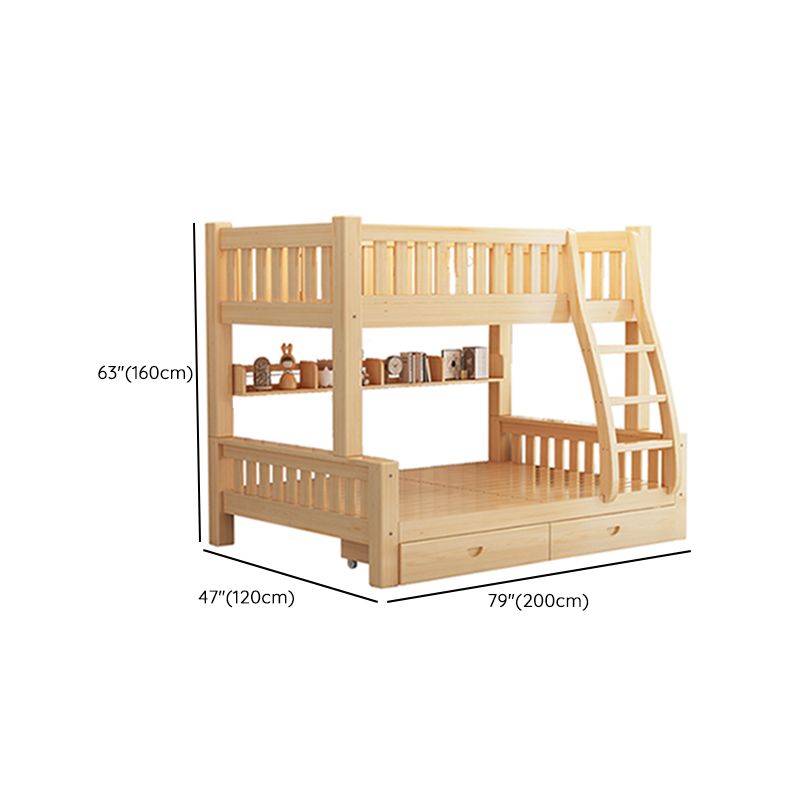 Scandinavian Bunk Bed Natural Solid Wood Kids Bed with Guardrail