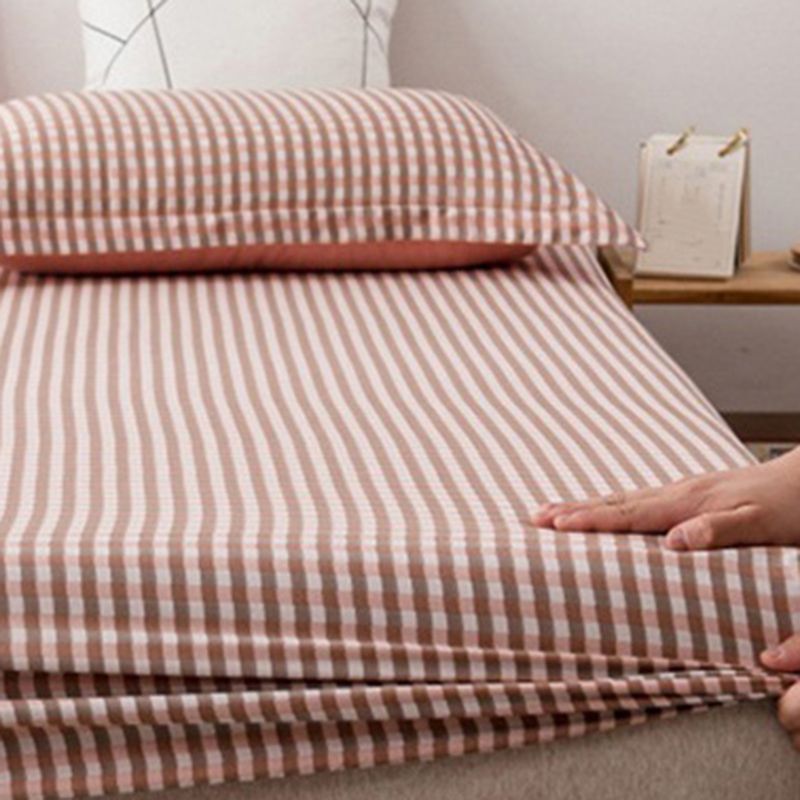 Cotton Bed Sheet 3-Piece Grid Fade Resistant Sheet Set in Pink