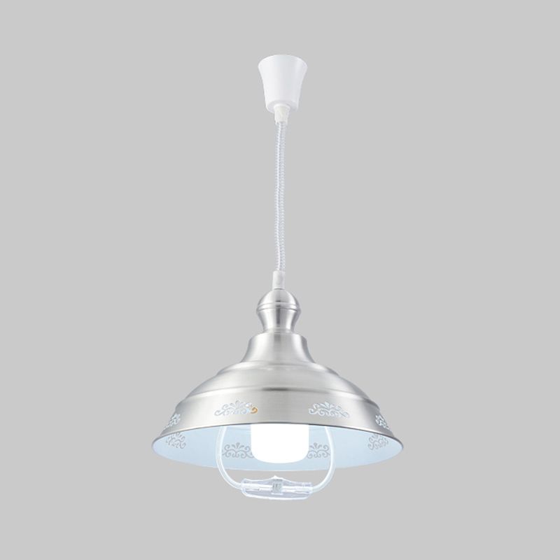 Bowl Shaped Aluminum Pendant Lighting Loft Style 1-Bulb Silver Hanging Ceiling Light