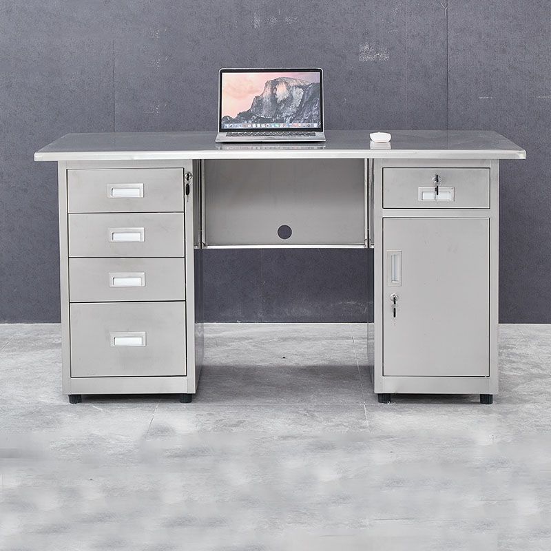 Rectangular Shaped Writing Desk Stainless Steel in Silver for Office