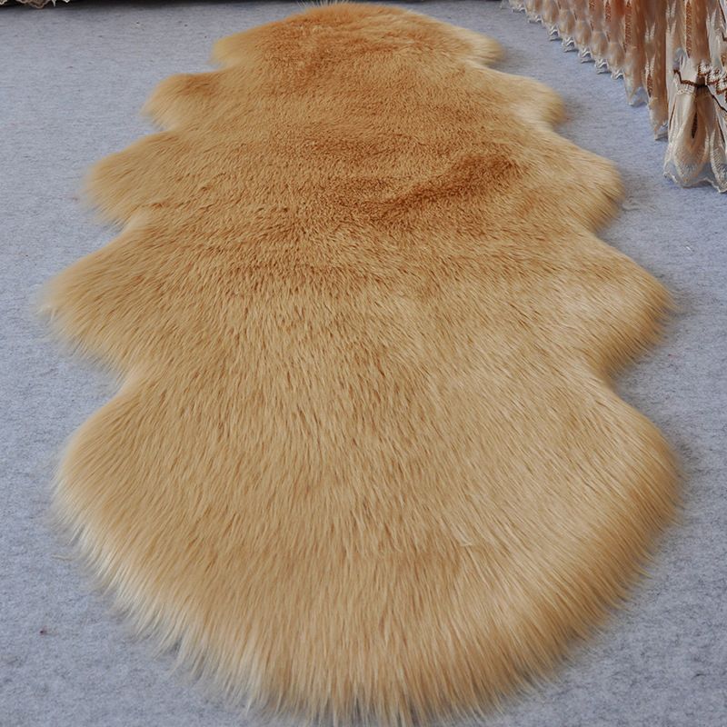 Multi-Colored Bedroom Foot Rug Casual Plain Rug Faux Fur Machine Washable Stain Resistant Non-Slip Backing Area Rug