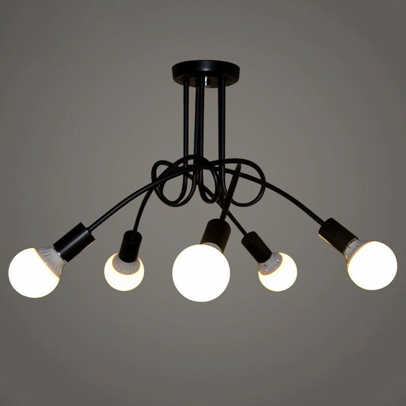 5-Lights Industrial Style Winding Pipe Ceiling Light Vintage Metal Semi Flush Mount Lighting Fixture for Dining Room