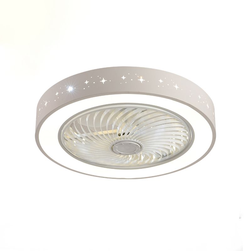 Luz de ventilador circular blanco letrero nórdico led metal semi semi montado en el techo de techo