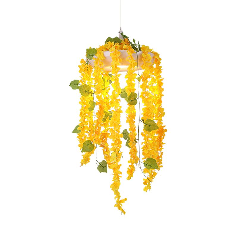 Flower Restaurant Affermazione Light Industrial Metal 1 Lampada a sospensione LED rosa chiaro/giallo