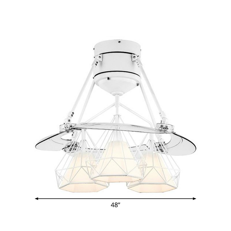 Geometrische metalen semi -flush mount verlichting hedendaagse witte hanger ventilatorlamp, 48 "breed