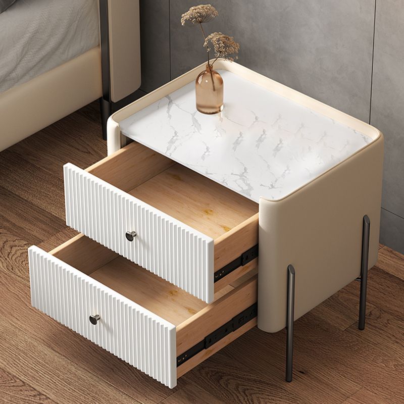 Modern Accent Table Nightstand Drawer Storage Stone Bedside Cabinet with Legs