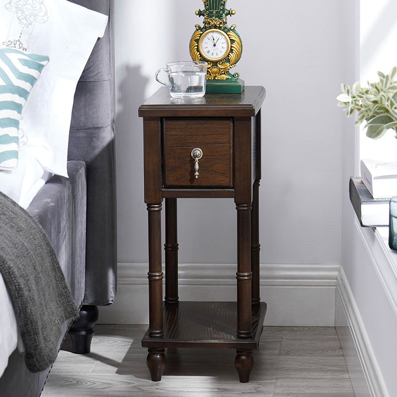 Contemporary Accent Table Nightstand Solid Wood Bedside Cabinet with Drawer