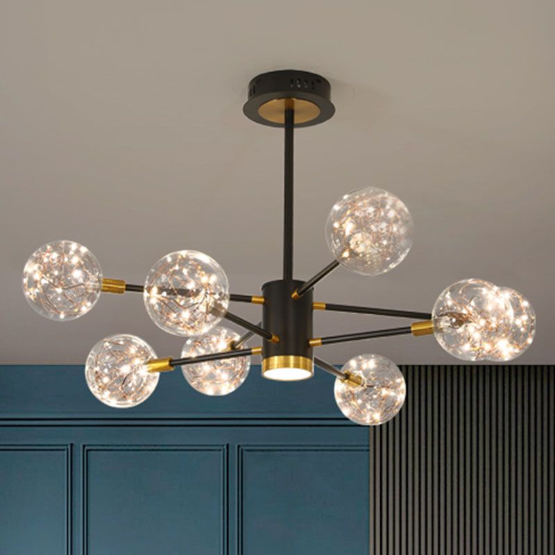 Starburst Hanging Ceiling Light Modern Metal Living Room LED Chandelier with Orb Glass Shade