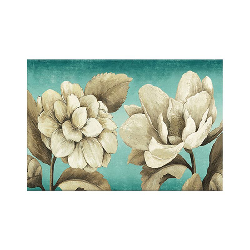 Textured Flowers Painting Art Print Traditional Canvas Wall Decor in White for Room