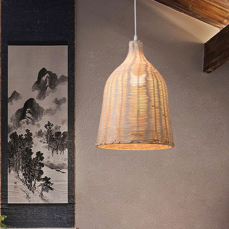 1 Light Modern Style Pendant Light Bamboo Hanging Lamp Fixture for Living Room