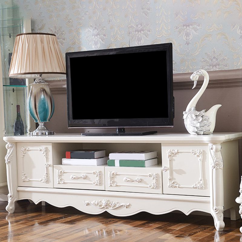 Traditional TV Media Stand White Open Shelving TV Stand Console with Drawers