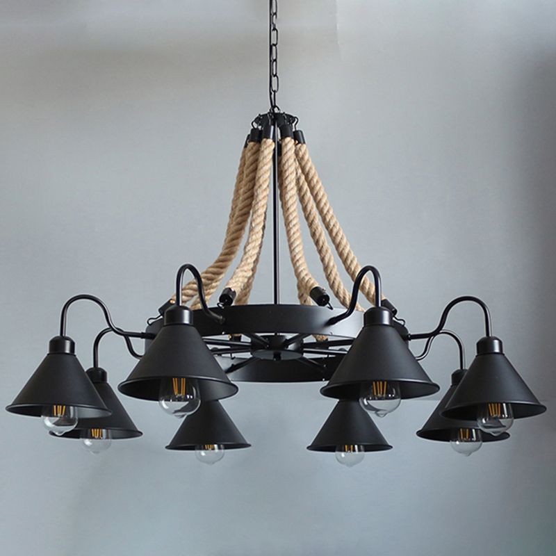 Conical Chandelier Light Fixture Industrial Rope Island Lighting Ideas for Restaurant