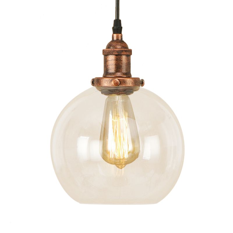 Brass/Copper/Rust 1 Light Hanging Ceiling Light Vintage Clear Glass Globe Pendant Lighting for Dining Room