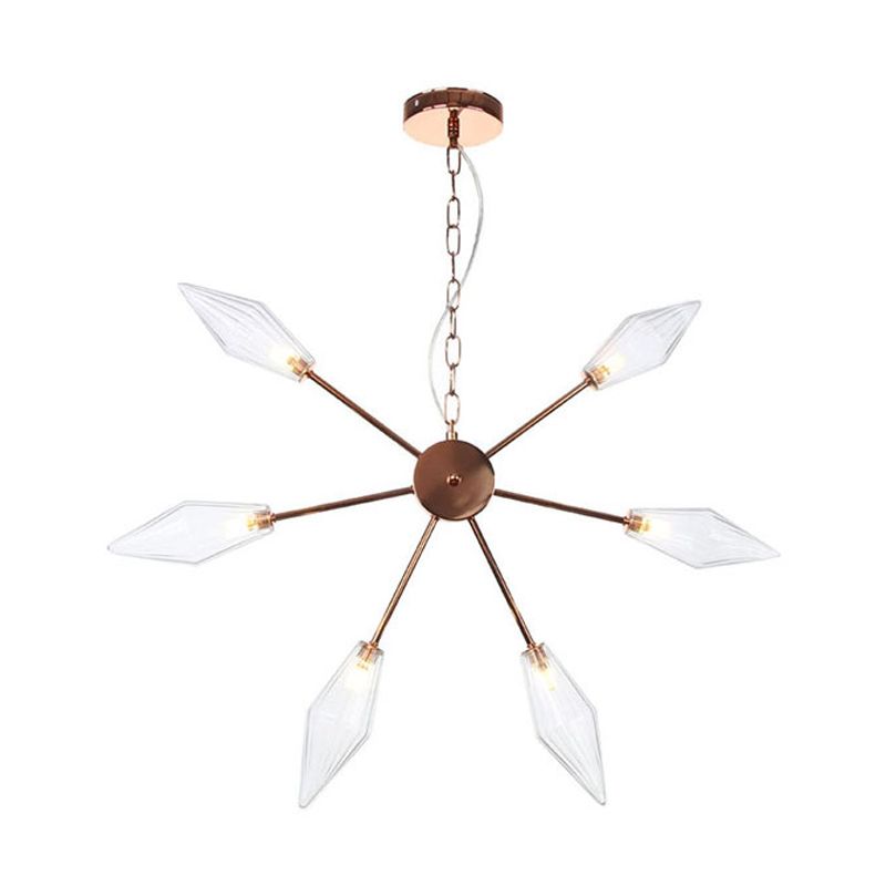 6/9/12 Lights Chandelier Lamp Industrial Sputnik Amber/Clear Glass Ceiling Light Fixture in Black/Copper/Chrome