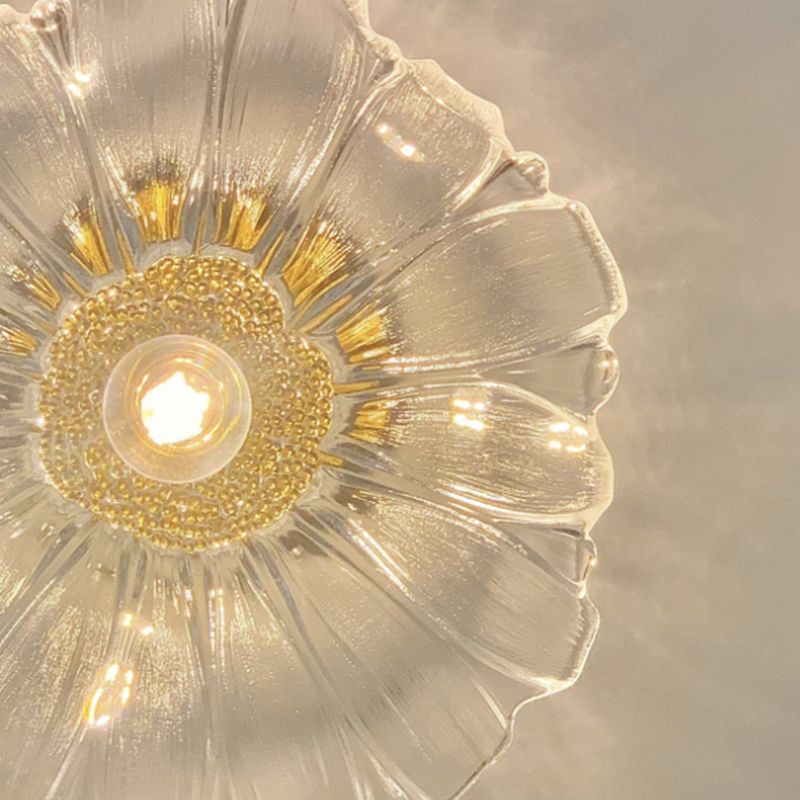 Modern Ceiling Lamp Flower-shaped Glass Shade Flush Mount Light Fixture